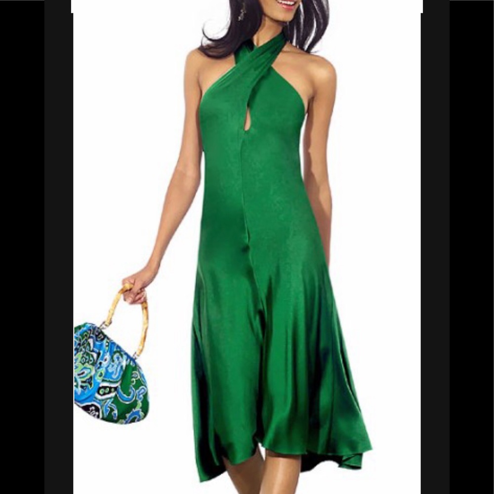 Banana Republic Emerald Silk NWT Cross Neck Dress.